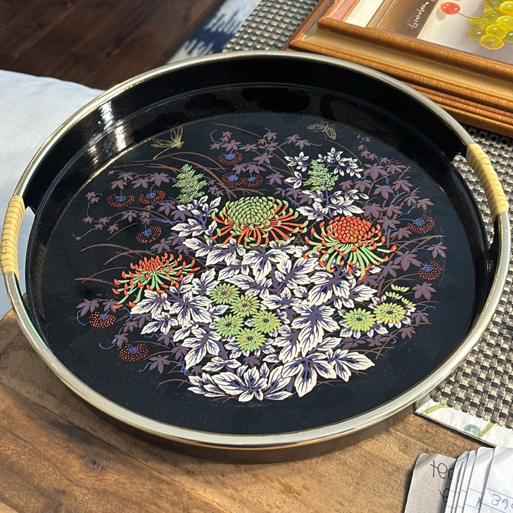 Vintage Toyo Japanese Alcohol & Stain Proof Lacquer Ware Round Serving Tray